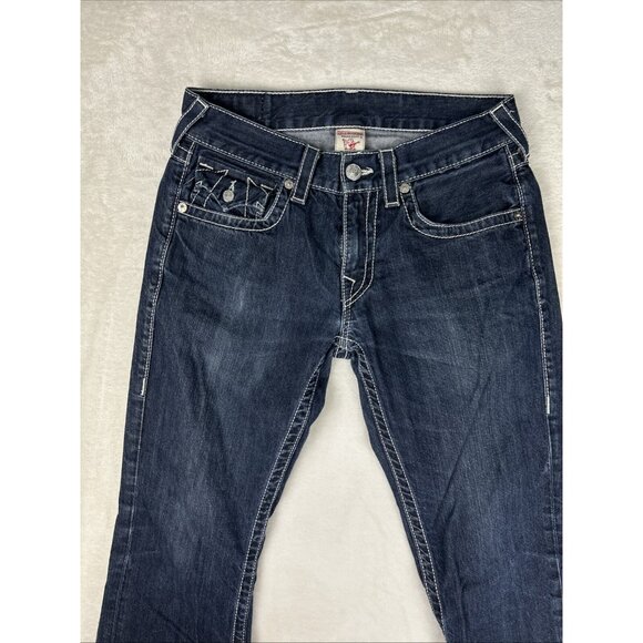 True Religion Jeans Straight Leg Blue Men's Size 31 X 32 Dark Blue Flap Pockets - Picture 3 of 15